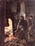 Adolph von Menzel Self-Portrait with Worker near the Steam-hammer oil on canvas